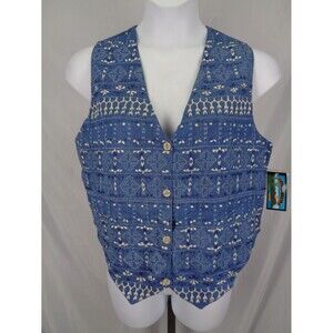 Shaver Lake Vintage Embroidered Chambray Vest Size XL Cottagecore Boho New